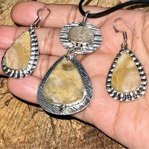 Fossil Coral Pendant & Earrings